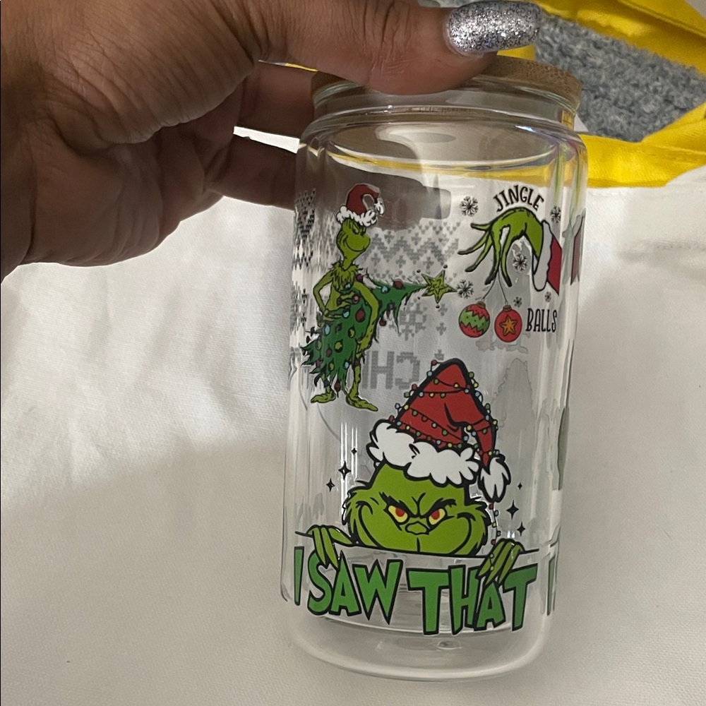 Grinch Christmas Glass Jar